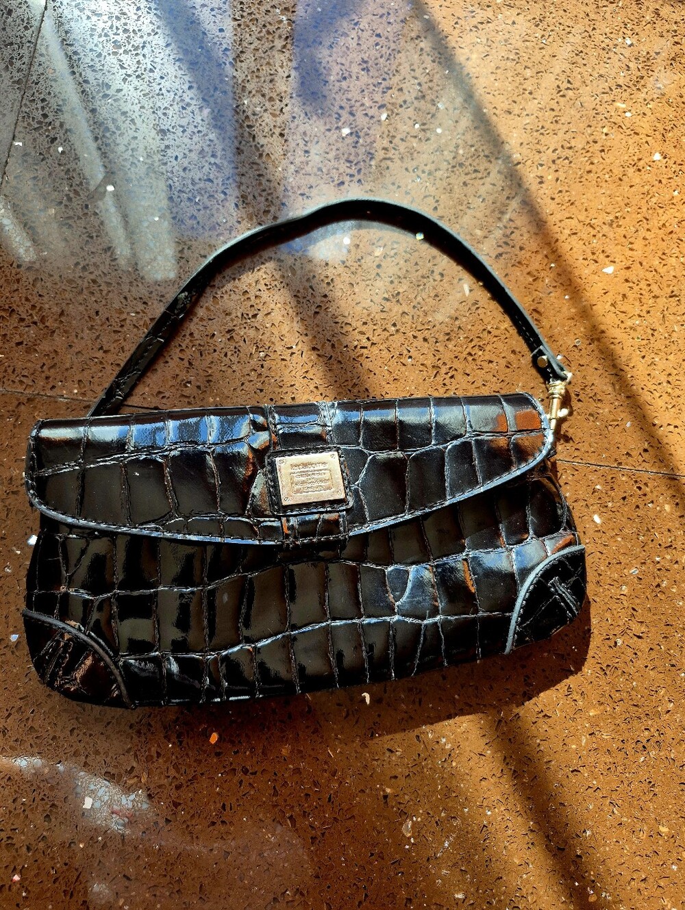 Liz Claiborne Black Croc-Embossed Wristlet Shoulder Bag